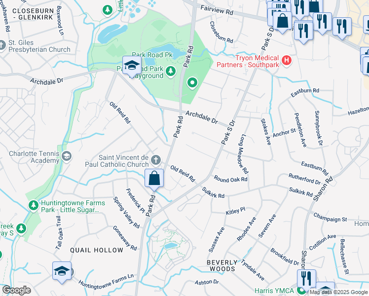 map of restaurants, bars, coffee shops, grocery stores, and more near 3304 Teversham Lane in Charlotte