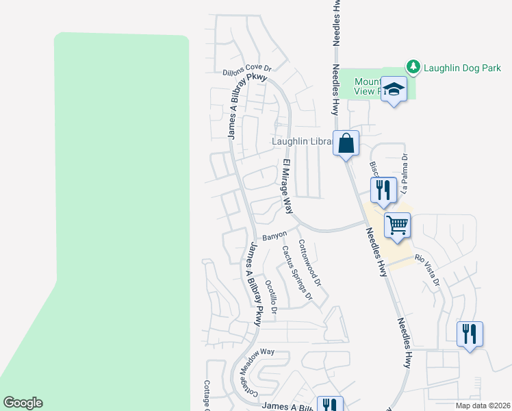map of restaurants, bars, coffee shops, grocery stores, and more near 2241 Highpointe Drive in Laughlin