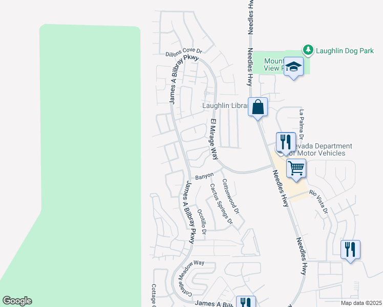 map of restaurants, bars, coffee shops, grocery stores, and more near 2223 Aspen Mirror Way in Laughlin