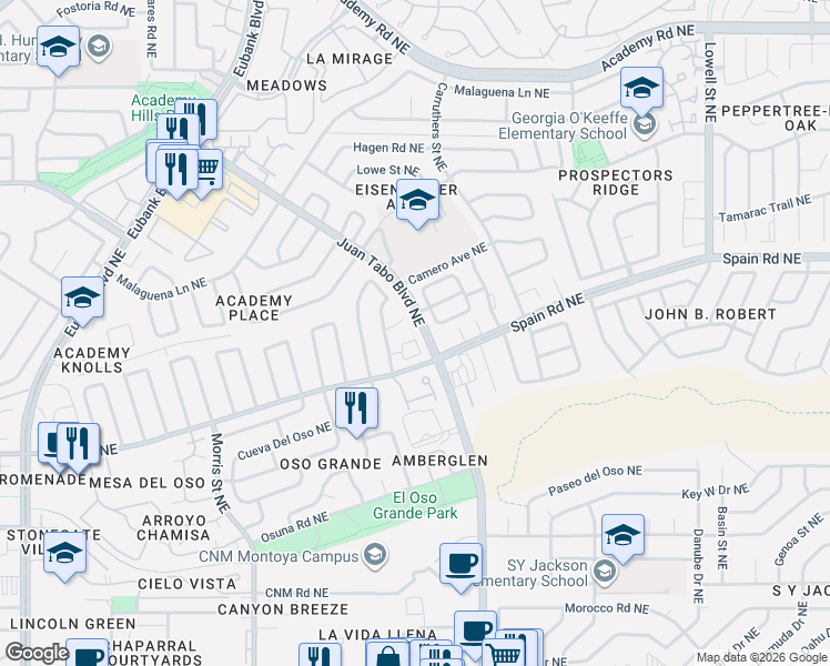 map of restaurants, bars, coffee shops, grocery stores, and more near in Albuquerque