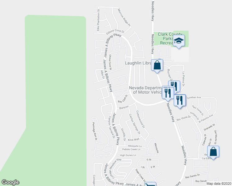 map of restaurants, bars, coffee shops, grocery stores, and more near 2257 Rosa Canyon Drive in Laughlin