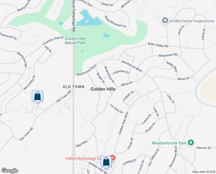 map of restaurants, bars, coffee shops, grocery stores, and more near 22230 Bogie Street in Tehachapi