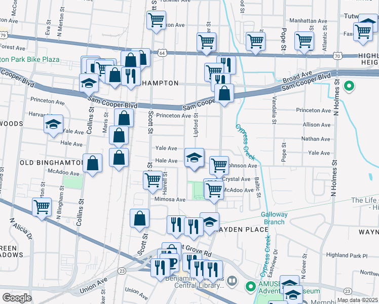 map of restaurants, bars, coffee shops, grocery stores, and more near 2909 Hale Avenue in Memphis