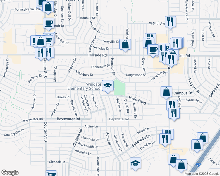 map of restaurants, bars, coffee shops, grocery stores, and more near 6700 Hyde Parkway in Amarillo