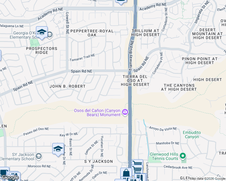 map of restaurants, bars, coffee shops, grocery stores, and more near 12504 Royal Point Court Northeast in Albuquerque