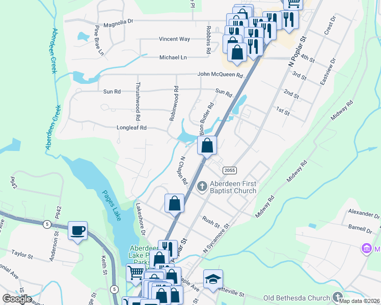 map of restaurants, bars, coffee shops, grocery stores, and more near 801 North Chapin Road in Aberdeen