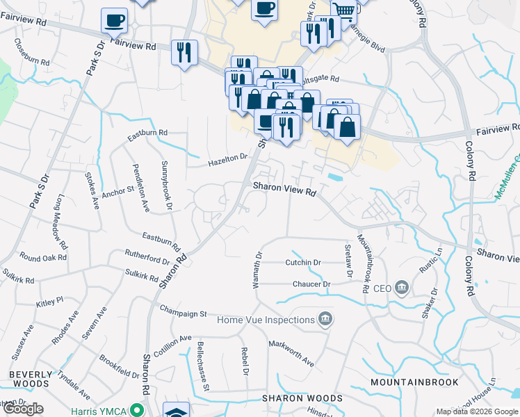 map of restaurants, bars, coffee shops, grocery stores, and more near in Charlotte