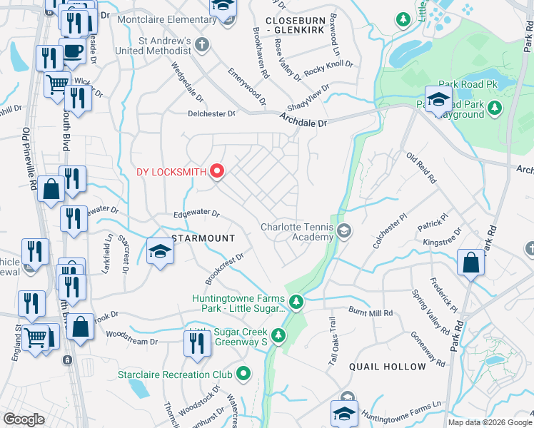 map of restaurants, bars, coffee shops, grocery stores, and more near in Charlotte