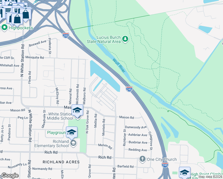 map of restaurants, bars, coffee shops, grocery stores, and more near 380 Fountain Lake Drive in Memphis