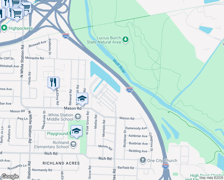 map of restaurants, bars, coffee shops, grocery stores, and more near 380 Fountain Lake Drive in Memphis