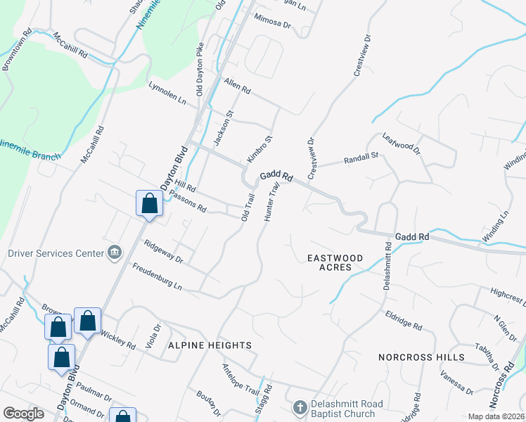 map of restaurants, bars, coffee shops, grocery stores, and more near 5179 Hunter Trail in Red Bank