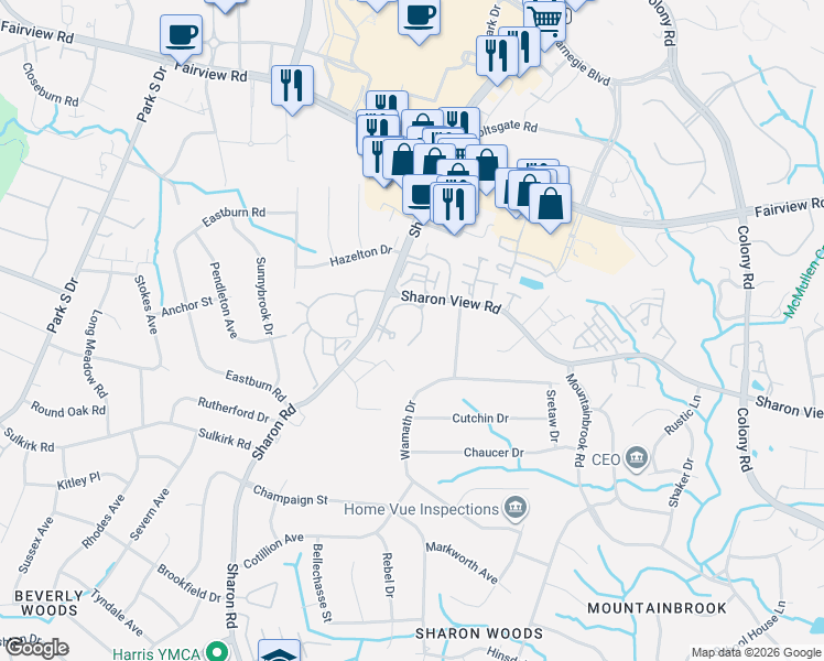 map of restaurants, bars, coffee shops, grocery stores, and more near in Charlotte