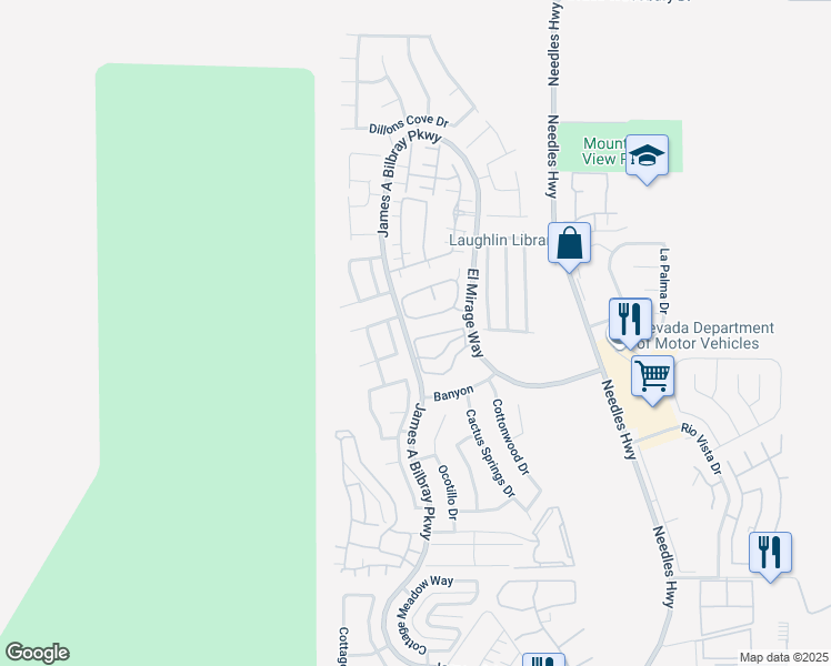 map of restaurants, bars, coffee shops, grocery stores, and more near 2240 Highpointe Drive in Laughlin