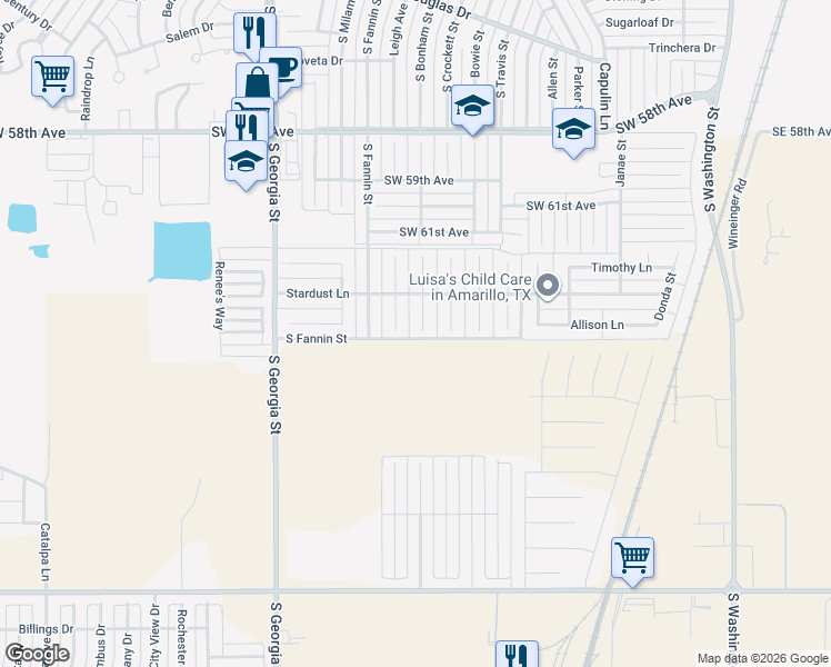map of restaurants, bars, coffee shops, grocery stores, and more near 6306 South Bonham Street in Amarillo