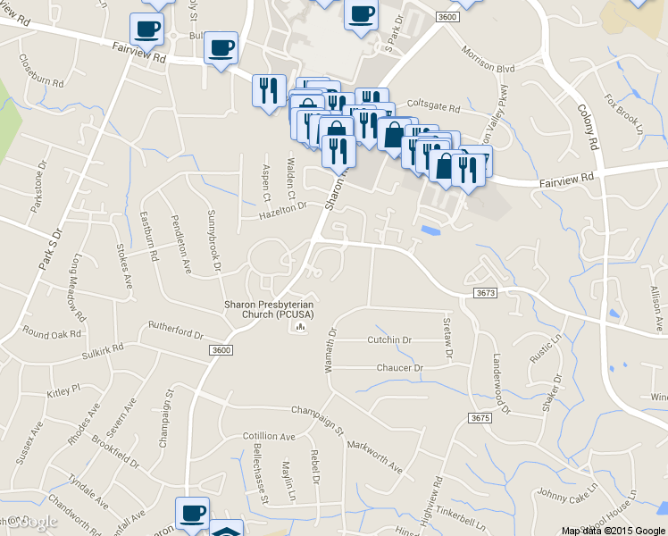 map of restaurants, bars, coffee shops, grocery stores, and more near in Charlotte