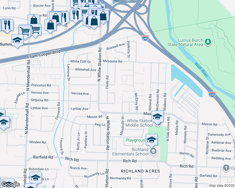 map of restaurants, bars, coffee shops, grocery stores, and more near 442 Rosser Road in Memphis