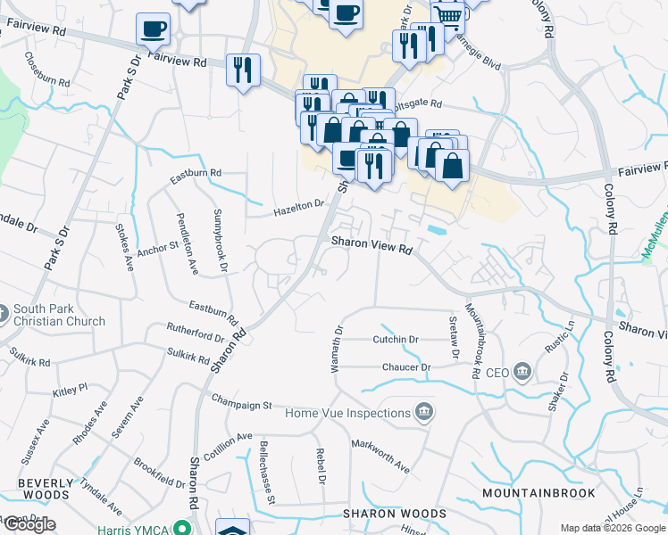 map of restaurants, bars, coffee shops, grocery stores, and more near in Charlotte