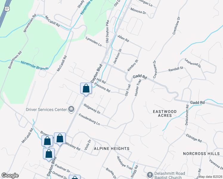 map of restaurants, bars, coffee shops, grocery stores, and more near 123 Hill Road in Chattanooga