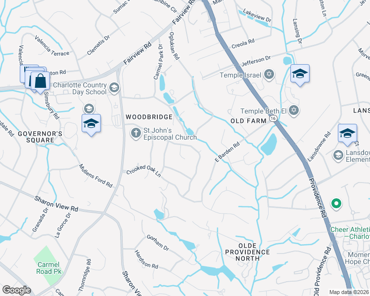 map of restaurants, bars, coffee shops, grocery stores, and more near 1609 Wandering Way Drive in Charlotte
