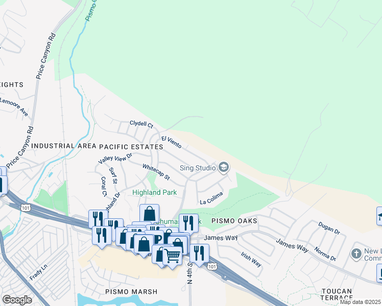 map of restaurants, bars, coffee shops, grocery stores, and more near 65 El Viento in Pismo Beach