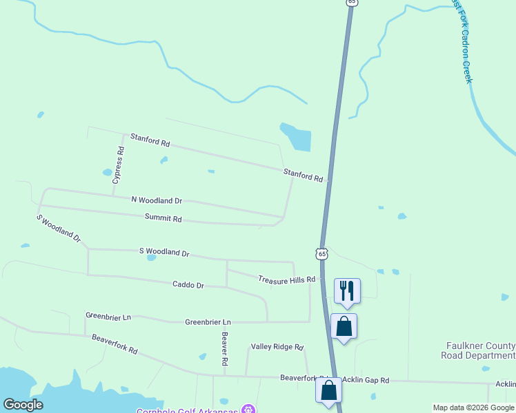 map of restaurants, bars, coffee shops, grocery stores, and more near 104 North Woodland Drive in Conway