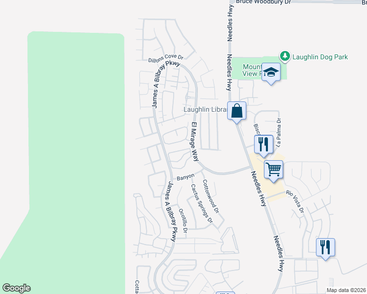 map of restaurants, bars, coffee shops, grocery stores, and more near 2180 Highpointe Drive in Laughlin