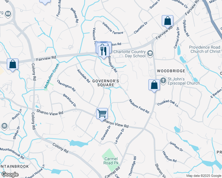 map of restaurants, bars, coffee shops, grocery stores, and more near 2349 Hayloft Circle in Charlotte