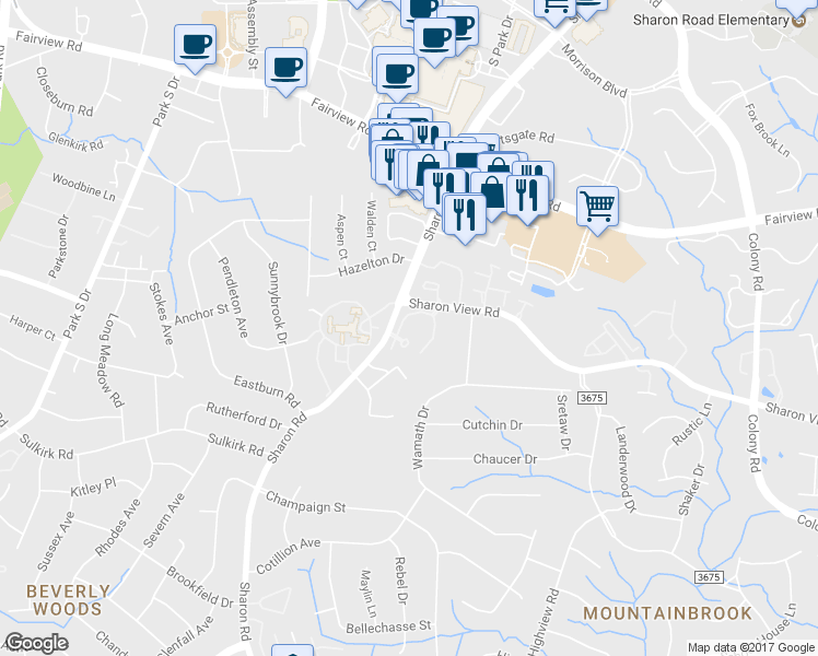 map of restaurants, bars, coffee shops, grocery stores, and more near in Charlotte