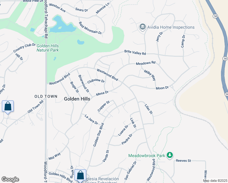 map of restaurants, bars, coffee shops, grocery stores, and more near 19920 Mesa Drive in Tehachapi
