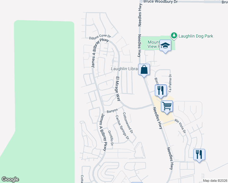 map of restaurants, bars, coffee shops, grocery stores, and more near 2160 Highpointe Drive in Laughlin
