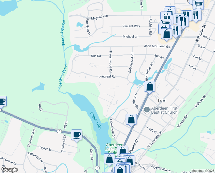 map of restaurants, bars, coffee shops, grocery stores, and more near 130 Minter Drive in Aberdeen