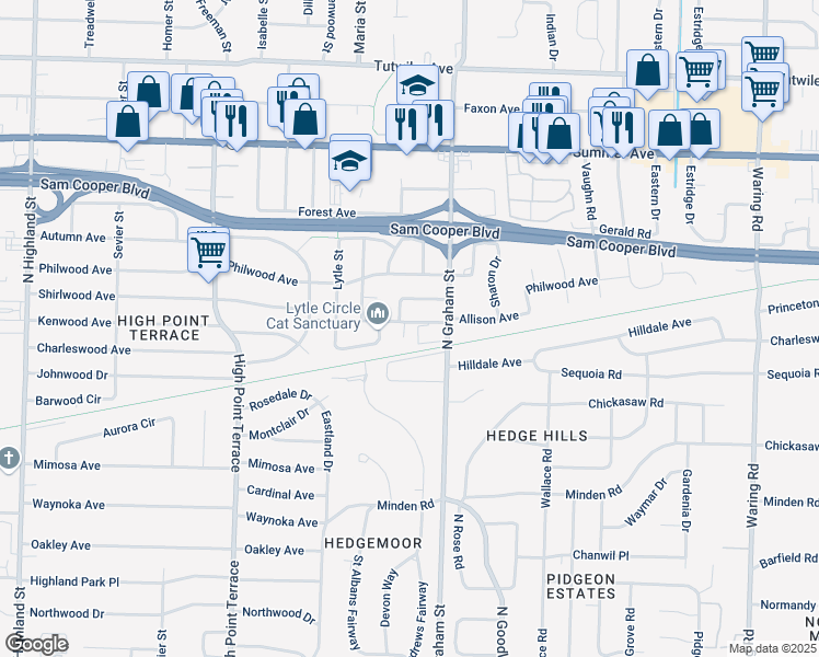 map of restaurants, bars, coffee shops, grocery stores, and more near 428 Allison Cove in Memphis