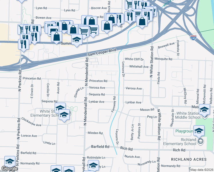 map of restaurants, bars, coffee shops, grocery stores, and more near 5012 Verosa Avenue in Memphis