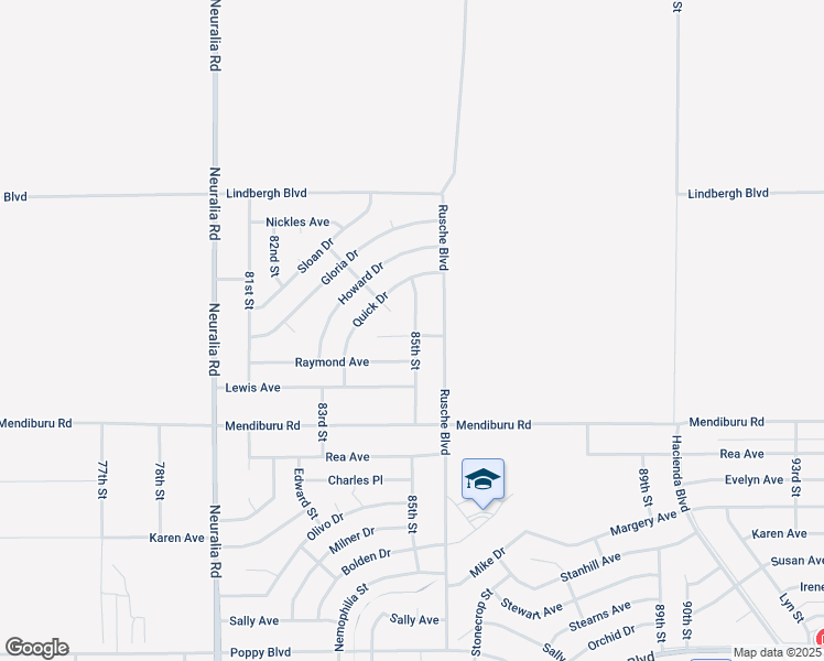 map of restaurants, bars, coffee shops, grocery stores, and more near Denhart Avenue in California City