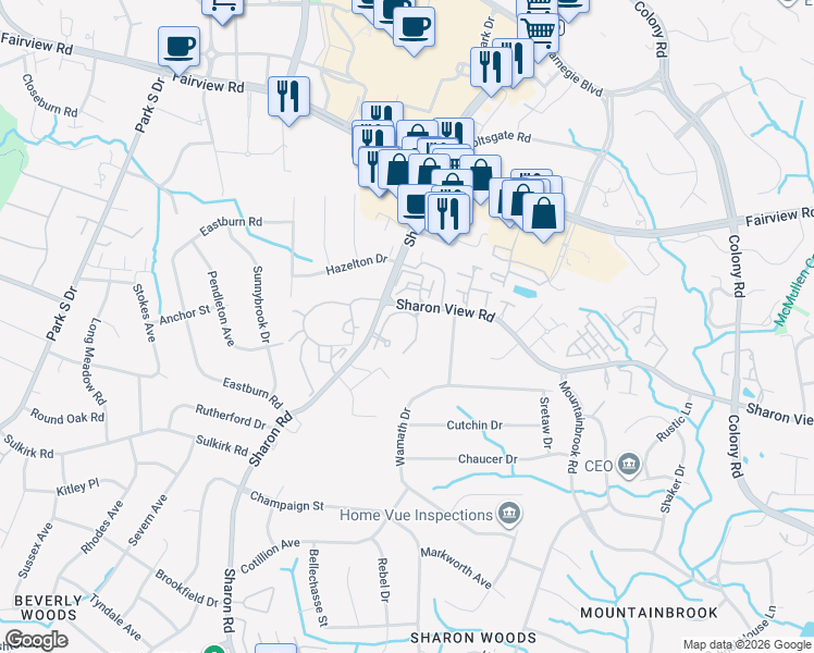 map of restaurants, bars, coffee shops, grocery stores, and more near in Charlotte
