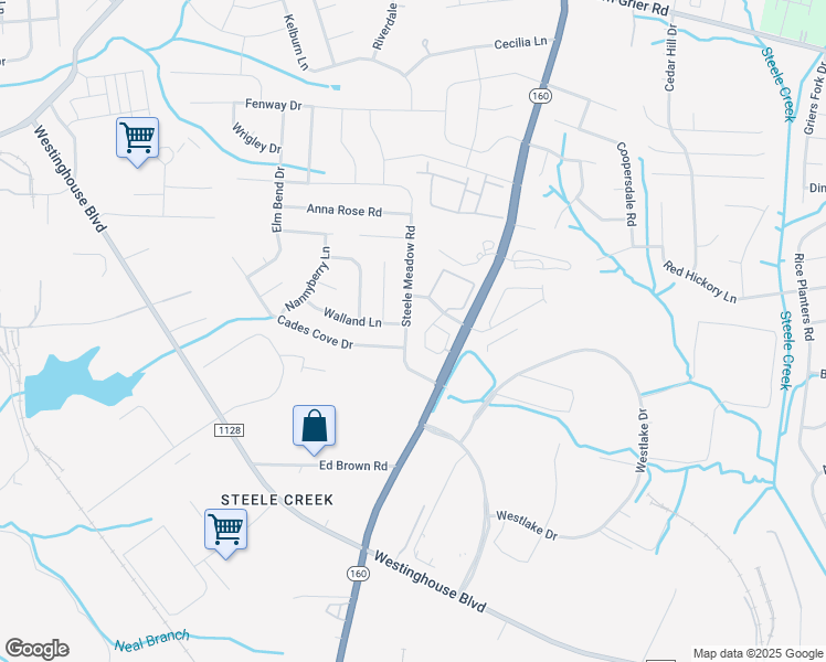 map of restaurants, bars, coffee shops, grocery stores, and more near 9622 Steele Meadow Road in Charlotte