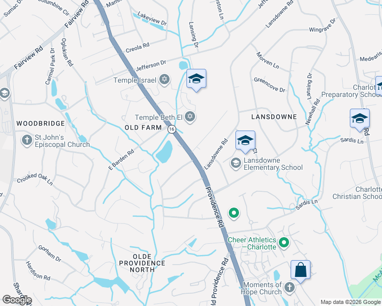 map of restaurants, bars, coffee shops, grocery stores, and more near Providence Road in Charlotte