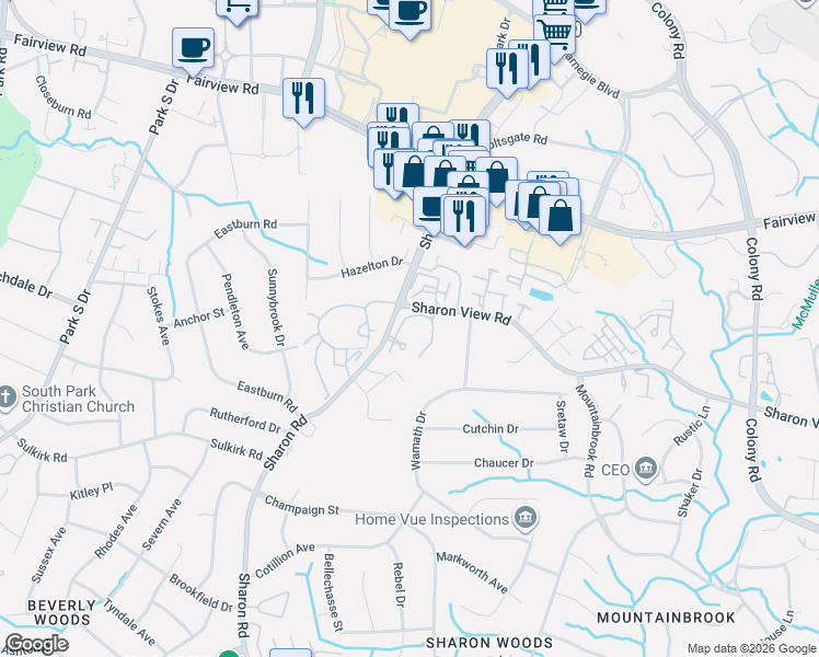 map of restaurants, bars, coffee shops, grocery stores, and more near in Charlotte