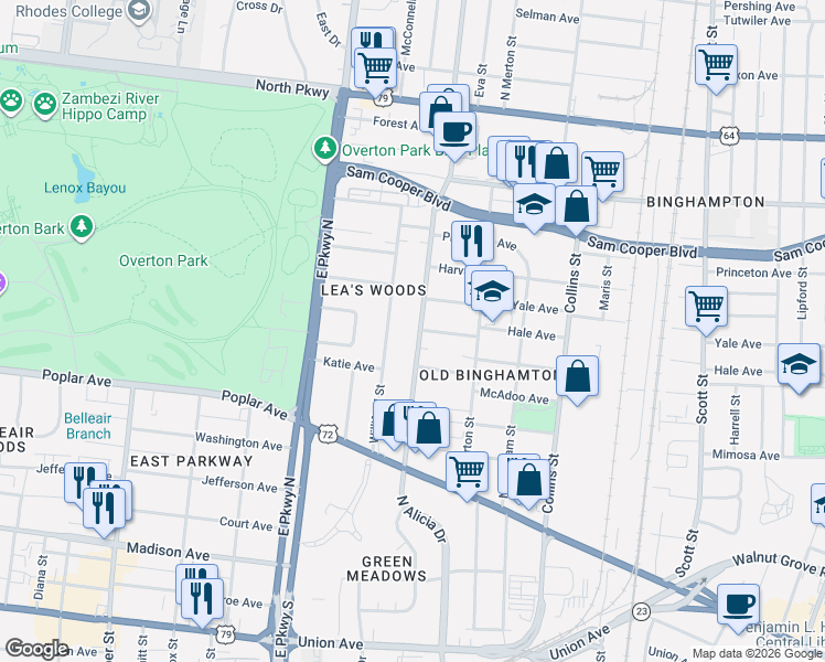 map of restaurants, bars, coffee shops, grocery stores, and more near 288 Williford Street in Memphis