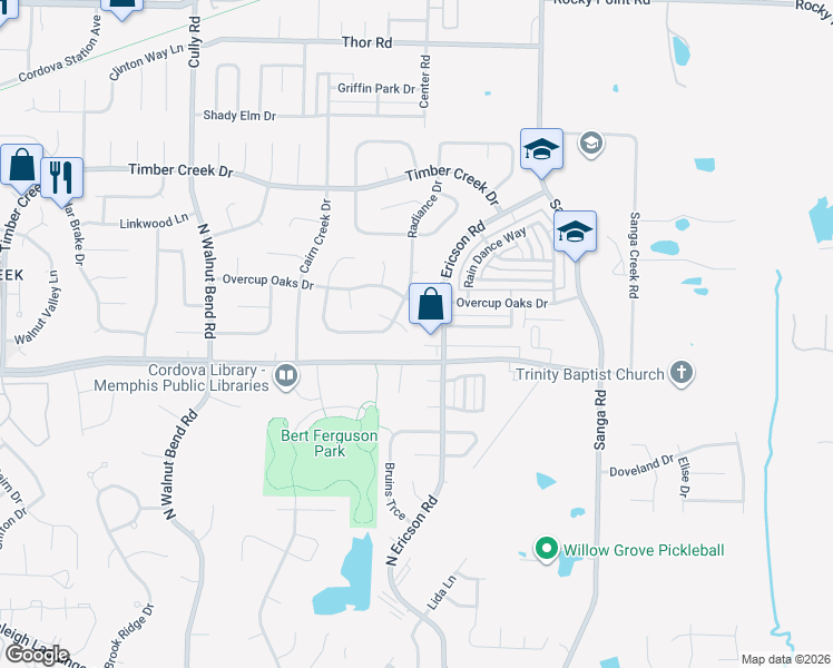 map of restaurants, bars, coffee shops, grocery stores, and more near 8604 Prism Cove East in Memphis