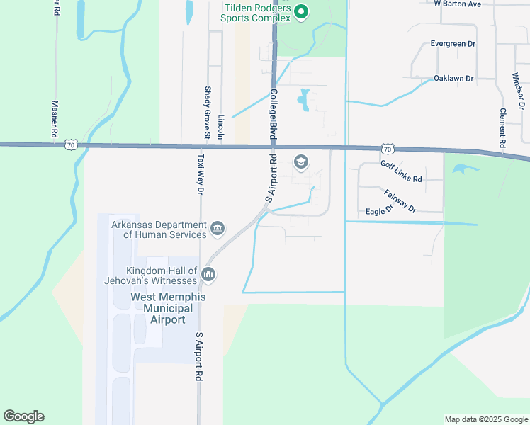 map of restaurants, bars, coffee shops, grocery stores, and more near 200 College Boulevard in West Memphis