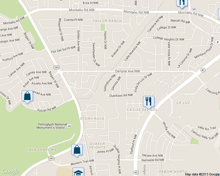 map of restaurants, bars, coffee shops, grocery stores, and more near 5119 Gaviota NW in Albuquerque
