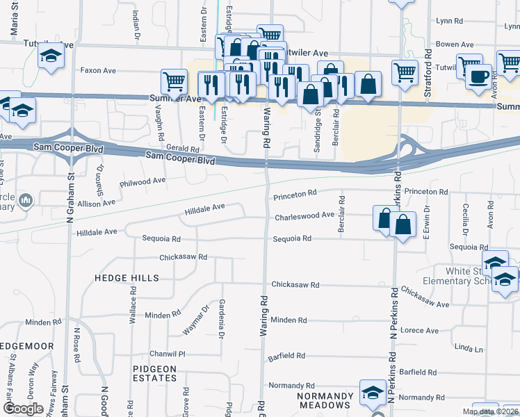 map of restaurants, bars, coffee shops, grocery stores, and more near in Memphis