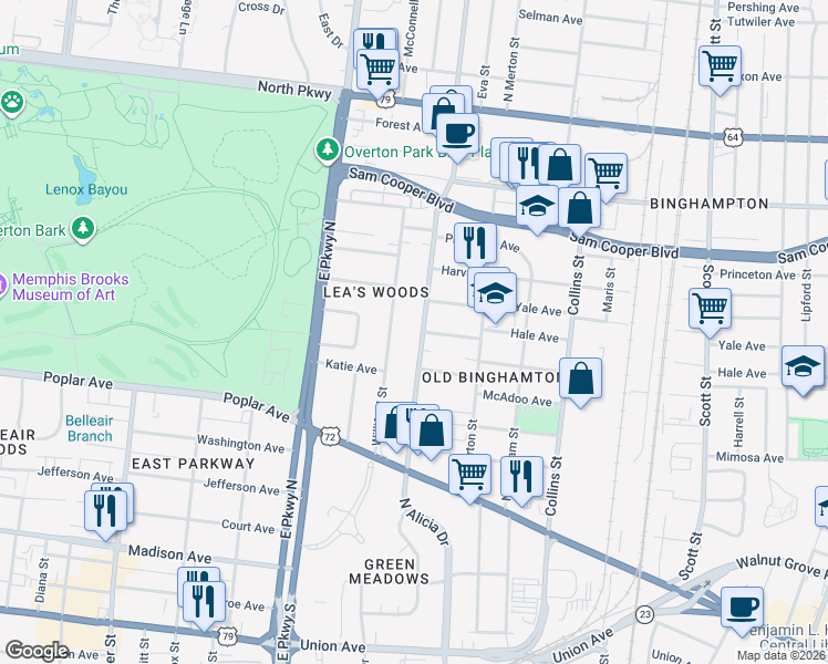 map of restaurants, bars, coffee shops, grocery stores, and more near 288 Williford Street in Memphis