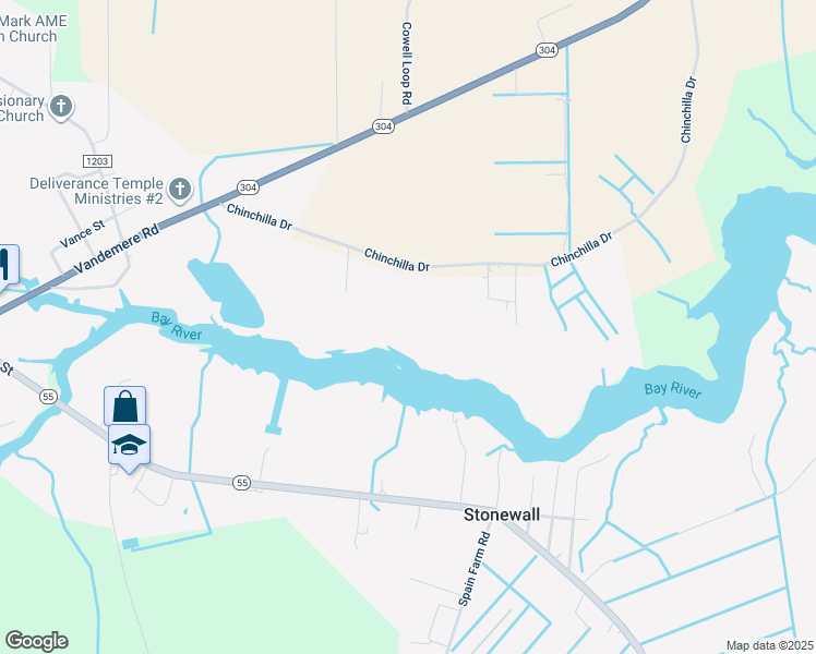 map of restaurants, bars, coffee shops, grocery stores, and more near 230 Chinchilla Drive in Bayboro