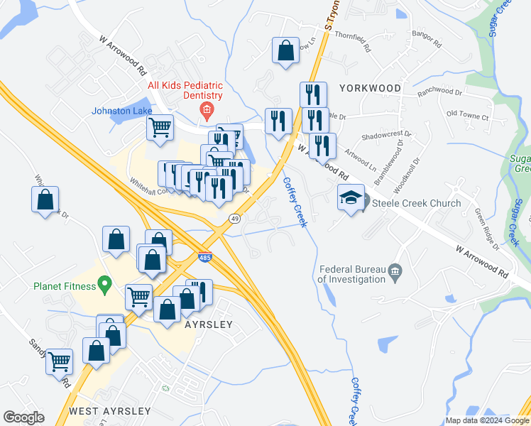 map of restaurants, bars, coffee shops, grocery stores, and more near in Charlotte