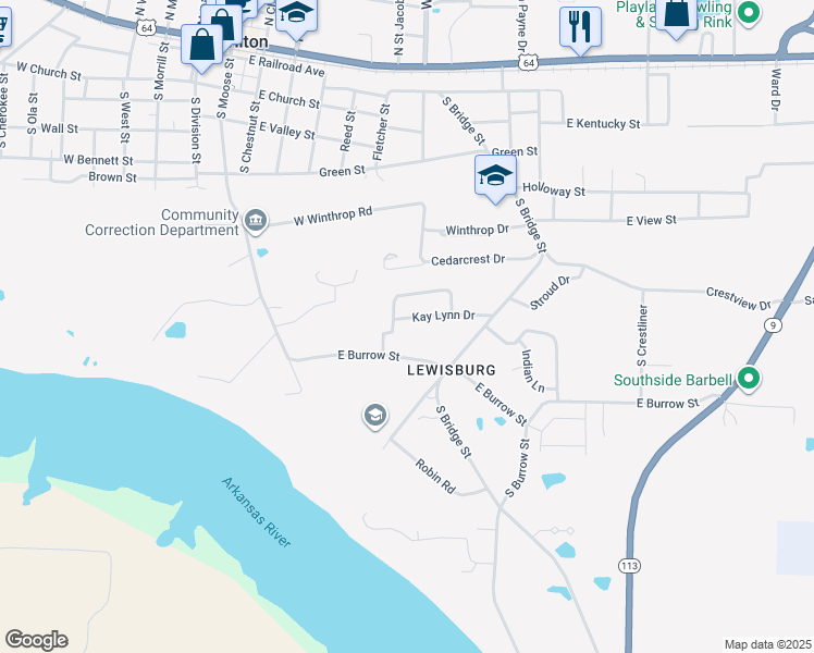 map of restaurants, bars, coffee shops, grocery stores, and more near 2 Kay Lynn Drive in Morrilton