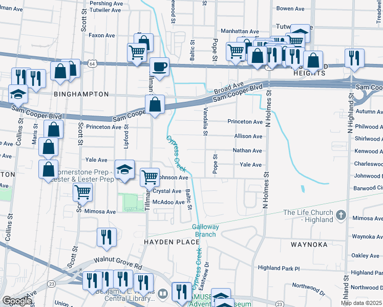 map of restaurants, bars, coffee shops, grocery stores, and more near 3097 Nathan Avenue in Memphis