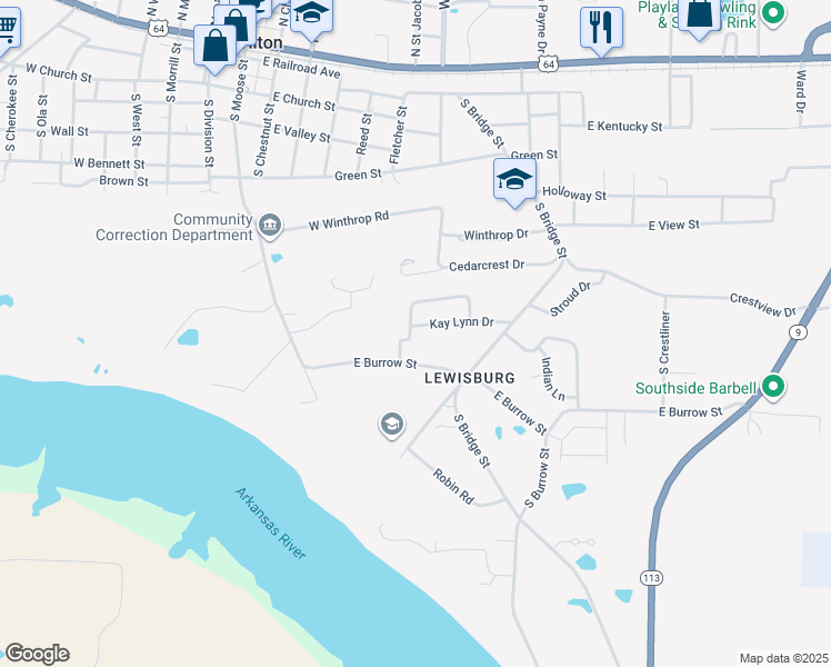 map of restaurants, bars, coffee shops, grocery stores, and more near 2 Kay Lynn Drive in Morrilton