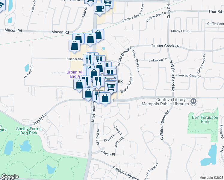 map of restaurants, bars, coffee shops, grocery stores, and more near 676 North Germantown Parkway in Memphis